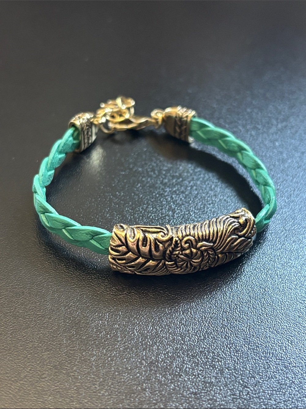 Studio Barse Turquoise Braided Leather Bracelet with Ornate Gold-Tone Accent